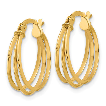 14K Yellow Gold Polished 3 Row Round Hoop Earrings