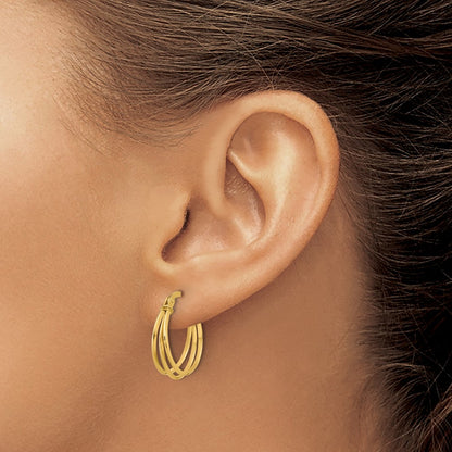 14K Yellow Gold Polished 3 Row Round Hoop Earrings