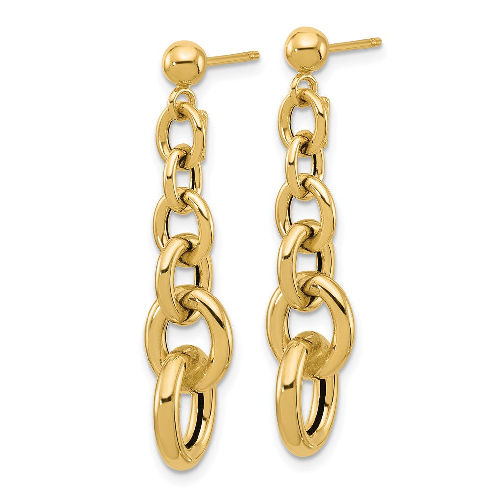 14K Yellow Gold Polished Fancy Circle Link Dangle Post Earrings