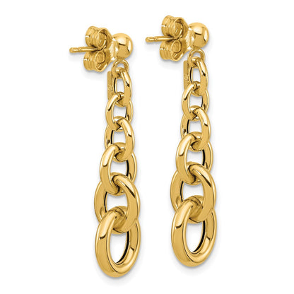 14K Yellow Gold Polished Fancy Circle Link Dangle Post Earrings