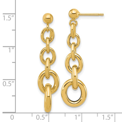 14K Yellow Gold Polished Fancy Circle Link Dangle Post Earrings