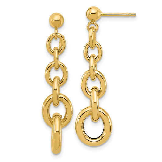 14K Yellow Gold Polished Fancy Circle Link Dangle Post Earrings