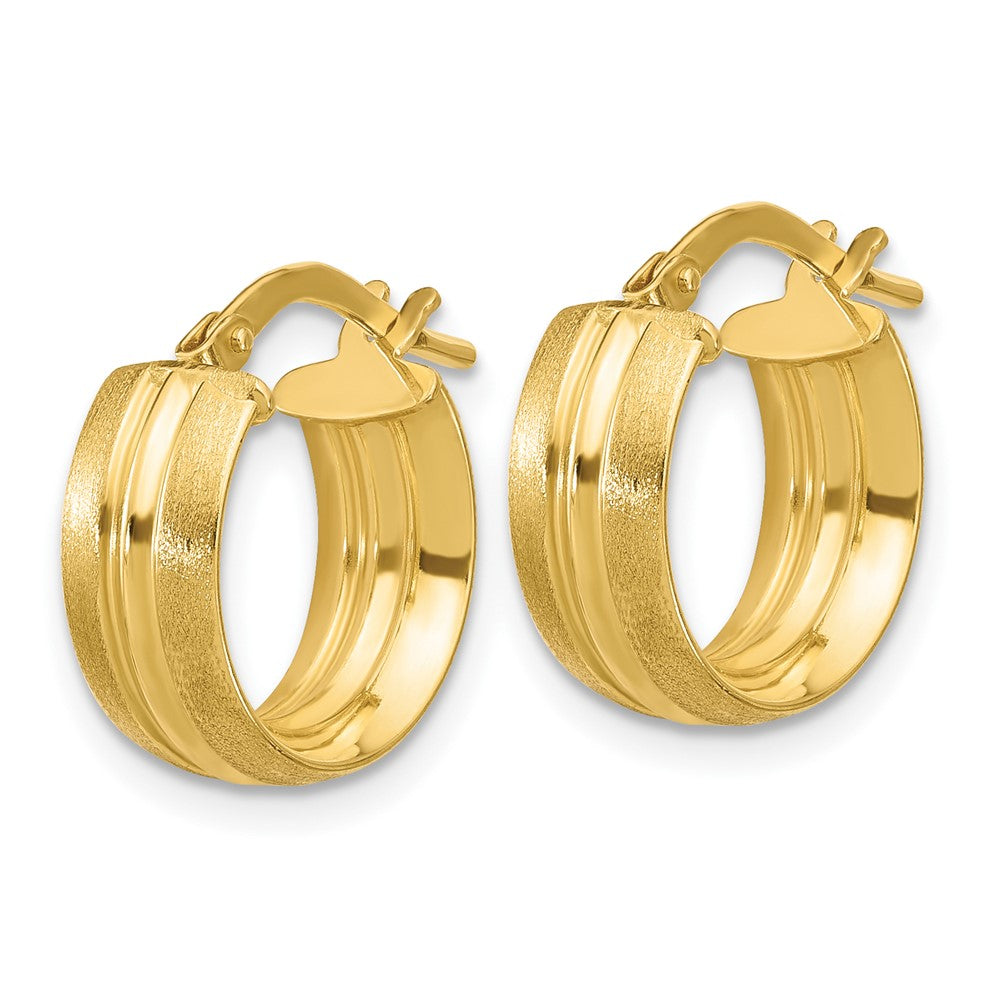 14K Yellow Gold Polished And Satin Round Hoop Earrings