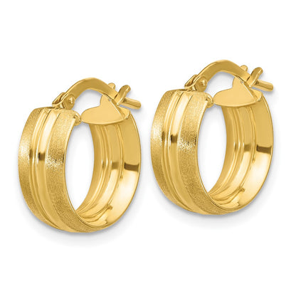 14K Yellow Gold Polished And Satin Round Hoop Earrings