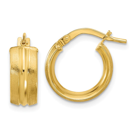 14K Yellow Gold Polished And Satin Round Hoop Earrings