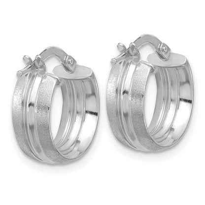 14K White Gold Polished And Satin Round Hoop Earrings