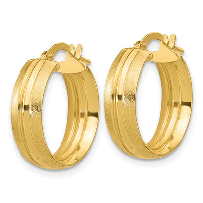 14K Yellow Gold Polished And Satin Round Hoop Earrings