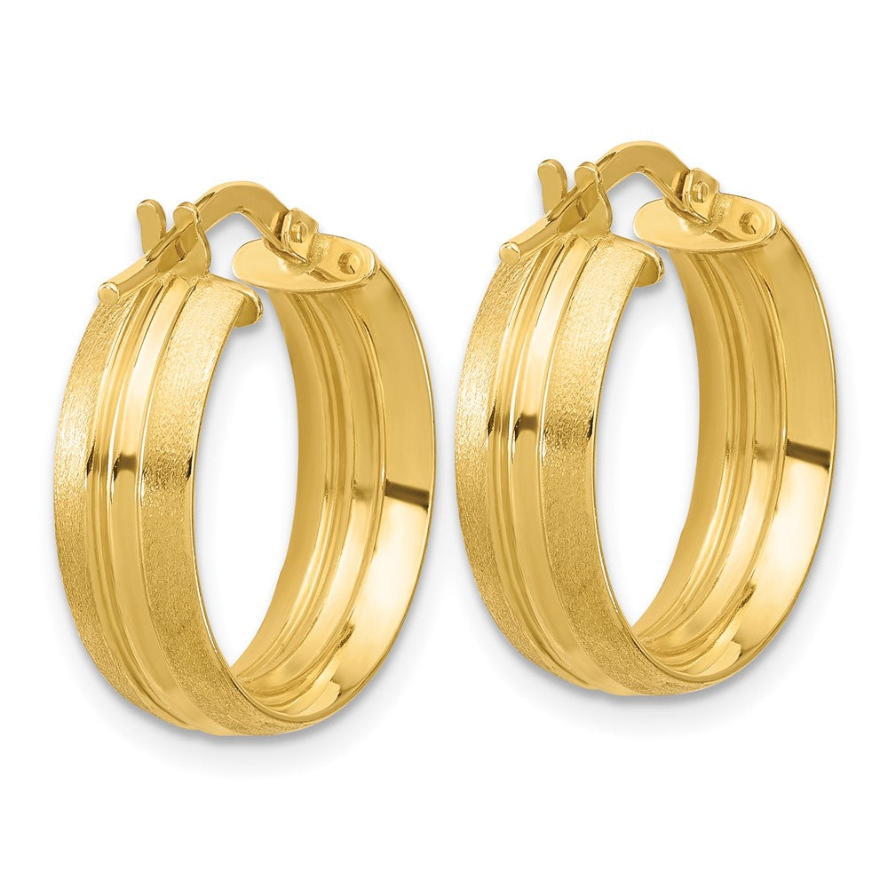 14K Yellow Gold Polished And Satin Round Hoop Earrings