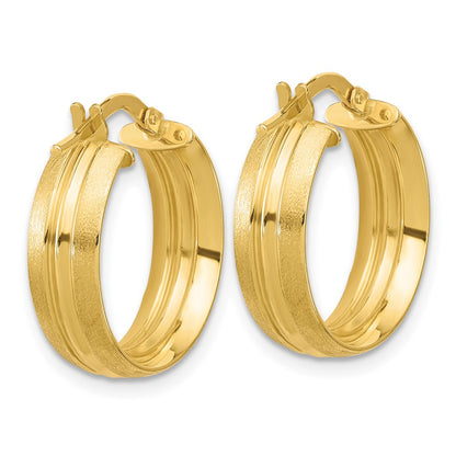 14K Yellow Gold Polished And Satin Round Hoop Earrings