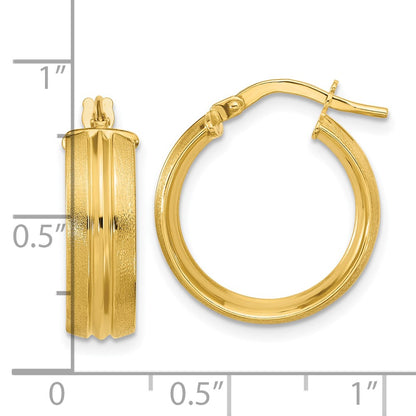 14K Yellow Gold Polished And Satin Round Hoop Earrings