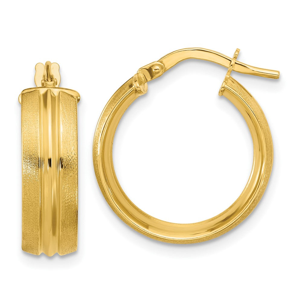 14K Yellow Gold Polished And Satin Round Hoop Earrings