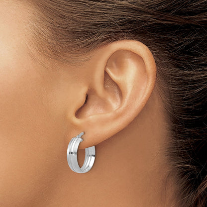 14K White Gold Polished And Satin Round Hoop Earrings