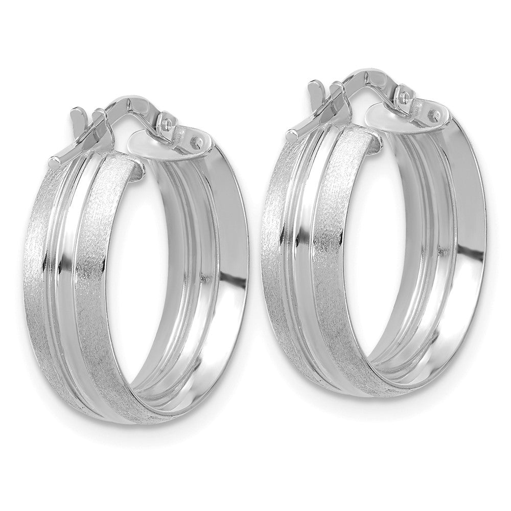 14K White Gold Polished And Satin Round Hoop Earrings