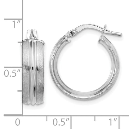 14K White Gold Polished And Satin Round Hoop Earrings