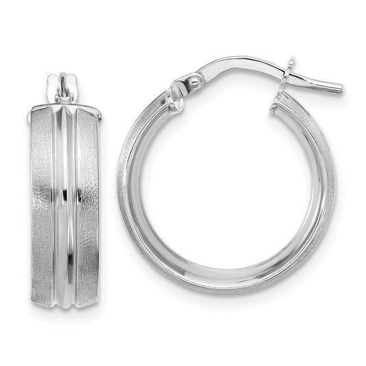 14K White Gold Polished And Satin Round Hoop Earrings