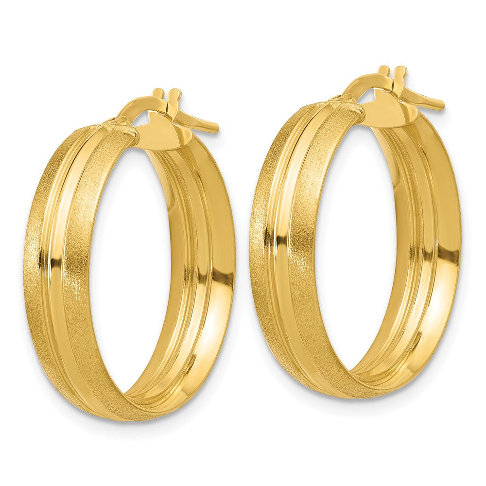 14K Yellow Gold Polished And Satin Round Hoop Earrings