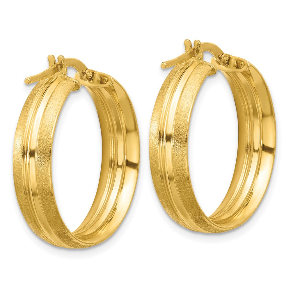 14K Yellow Gold Polished And Satin Round Hoop Earrings