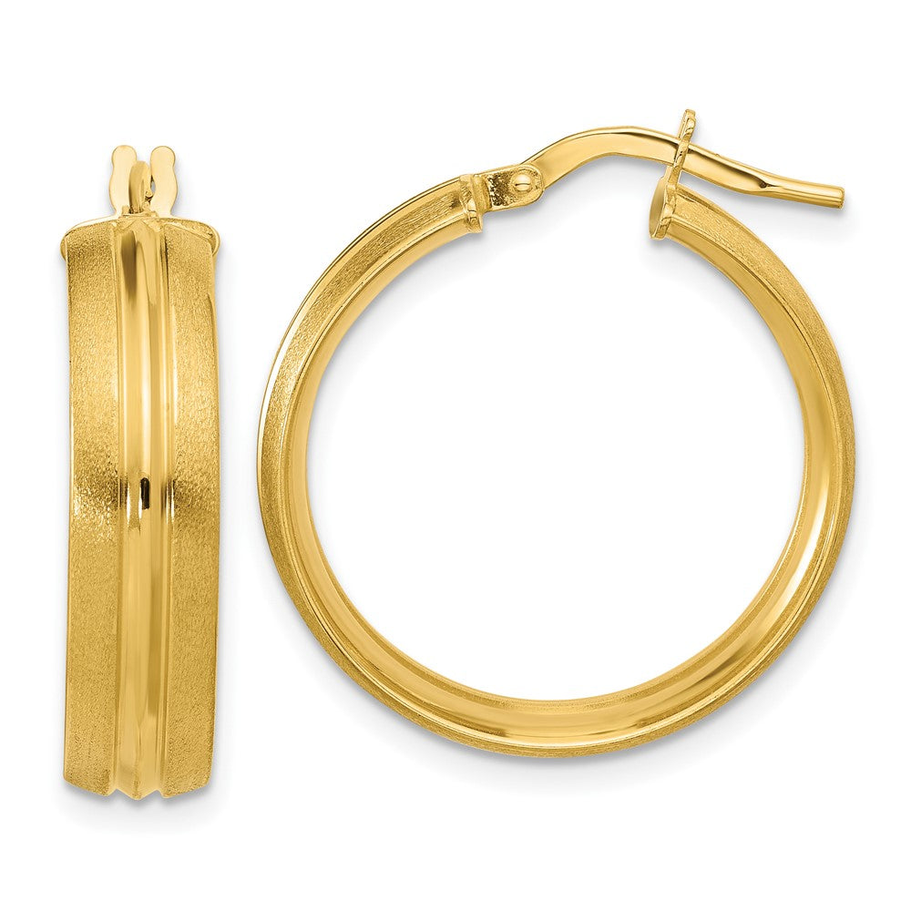 14K Yellow Gold Polished And Satin Round Hoop Earrings