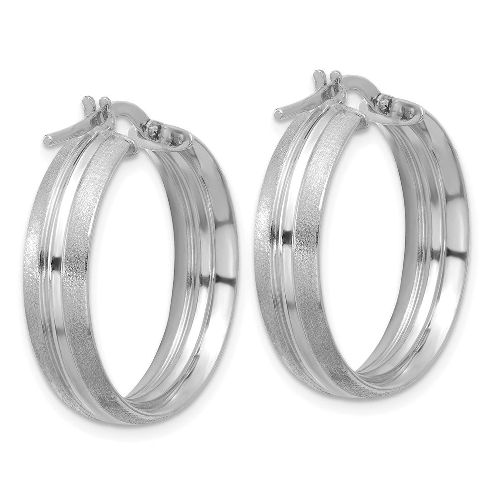 14K White Gold Polished And Satin Round Hoop Earrings