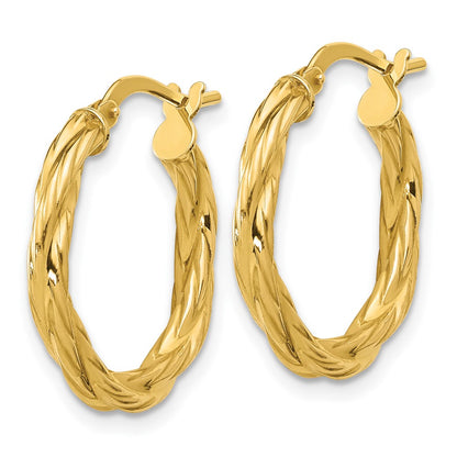 14K Yellow Gold Polished Twisted Round Hoop Earrings