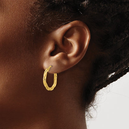 14K Yellow Gold Polished Twisted Round Hoop Earrings