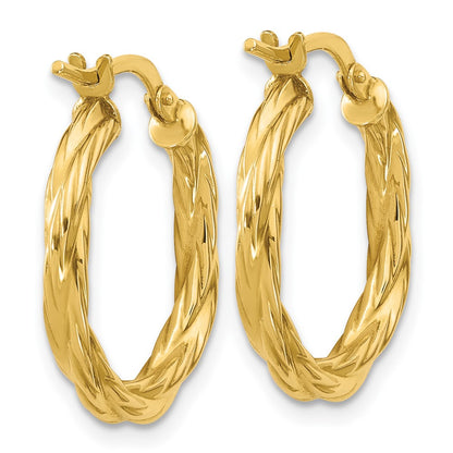 14K Yellow Gold Polished Twisted Round Hoop Earrings