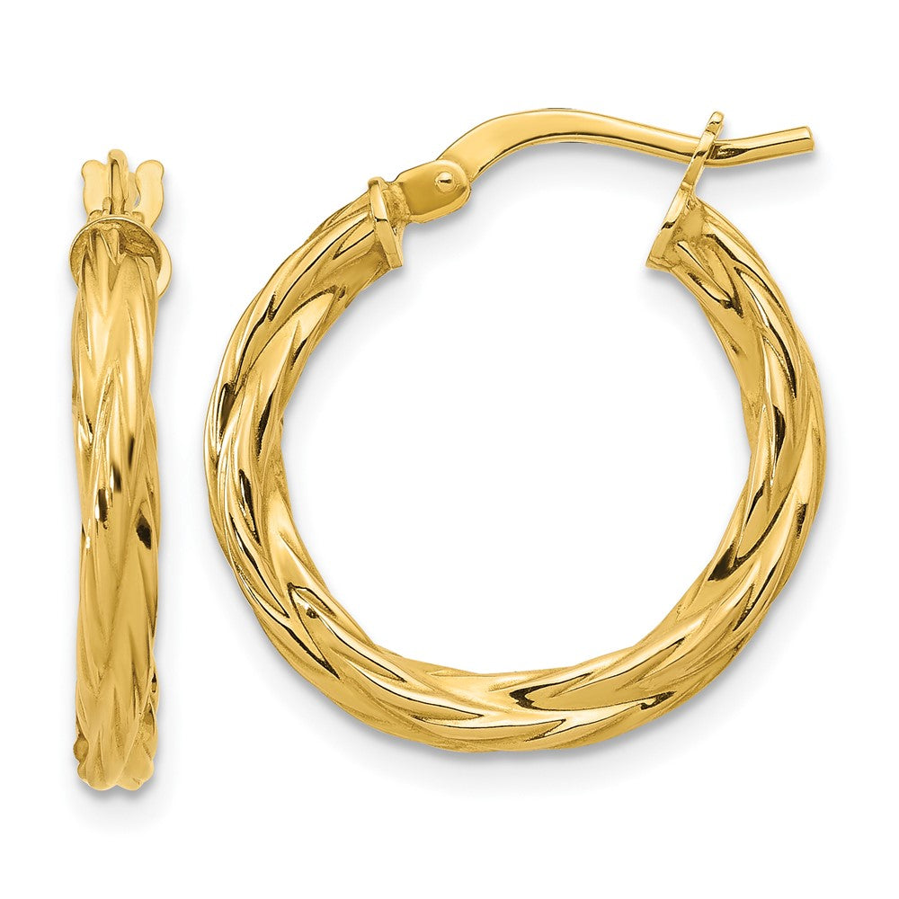 14K Yellow Gold Polished Twisted Round Hoop Earrings