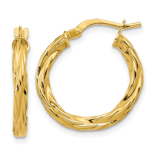 14K Yellow Gold Polished Twisted Round Hoop Earrings