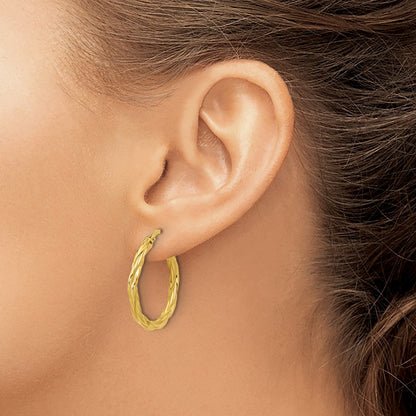 14K Yellow Gold Polished Twisted Round Hoop Earrings