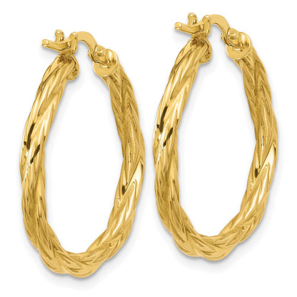 14K Yellow Gold Polished Twisted Round Hoop Earrings