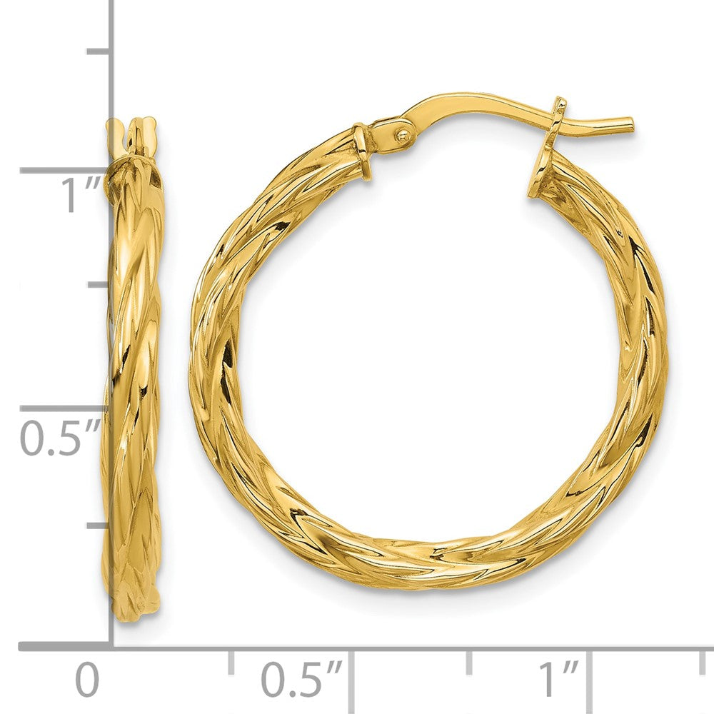 14K Yellow Gold Polished Twisted Round Hoop Earrings