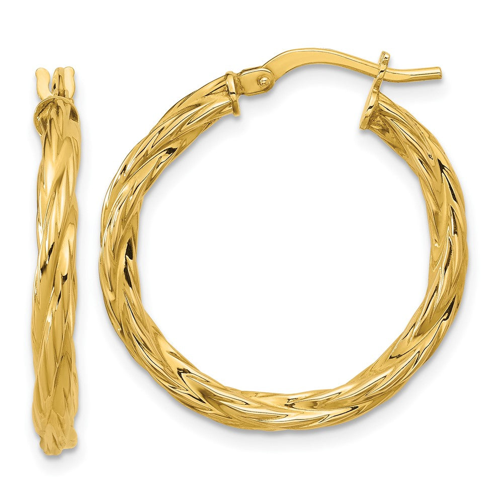 14K Yellow Gold Polished Twisted Round Hoop Earrings