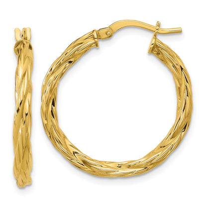 14K Yellow Gold Polished Twisted Round Hoop Earrings