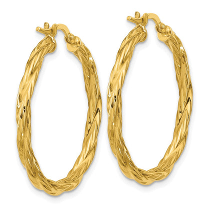 14K Yellow Gold Polished Twisted Round Hoop Earrings