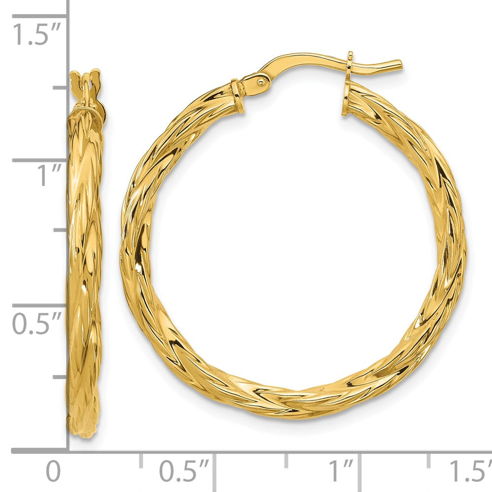 14K Yellow Gold Polished Twisted Round Hoop Earrings