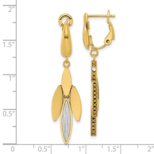 14K Two Tone Polish/Dia Cut Fancy Dangle Omega Earrings