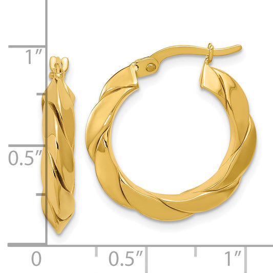 14K Yellow Gold Polished And Grooved Fancy Hoop Earrings