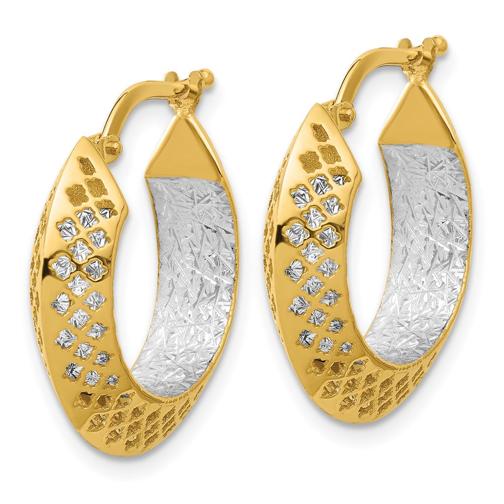 14K Two Tone Polished And Diamond Cut Hoop Earrings