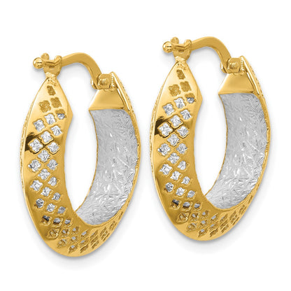 14K Two Tone Polished And Diamond Cut Hoop Earrings