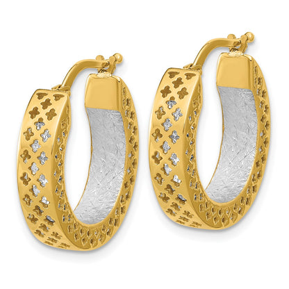 14K Two Tone Polished And Diamond Cut Hoop Earrings