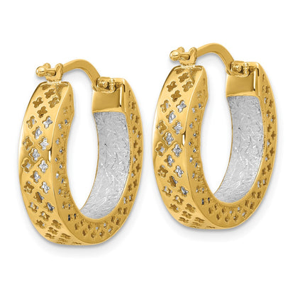 14K Two Tone Polished And Diamond Cut Hoop Earrings