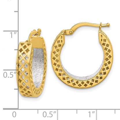 14K Two Tone Polished And Diamond Cut Hoop Earrings