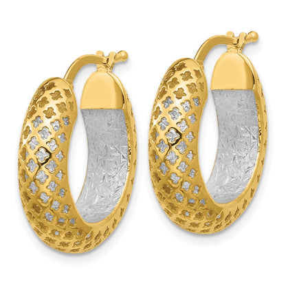14K Two Tone Polished And Diamond Cut Hoop Earrings