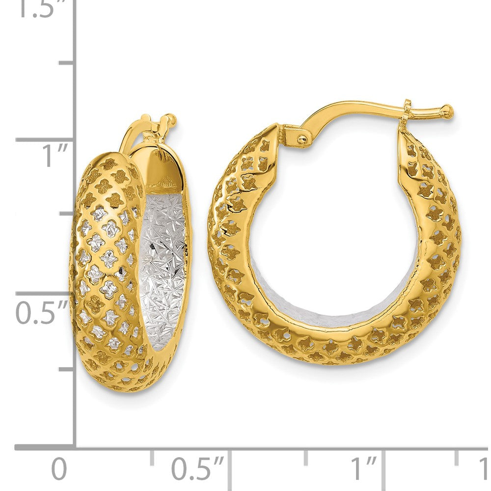 14K Two Tone Polished And Diamond Cut Hoop Earrings