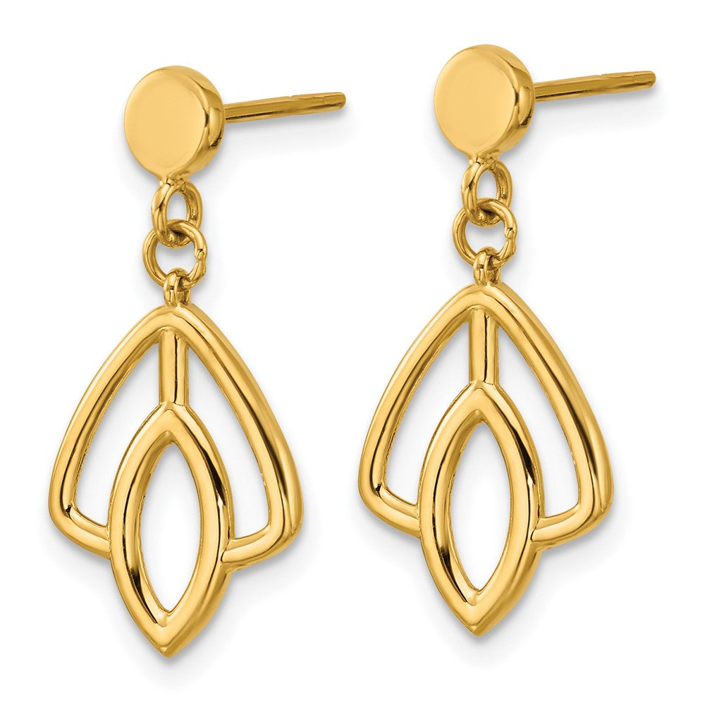 14K Yellow Gold Polished Floral Dangle Post Earrings