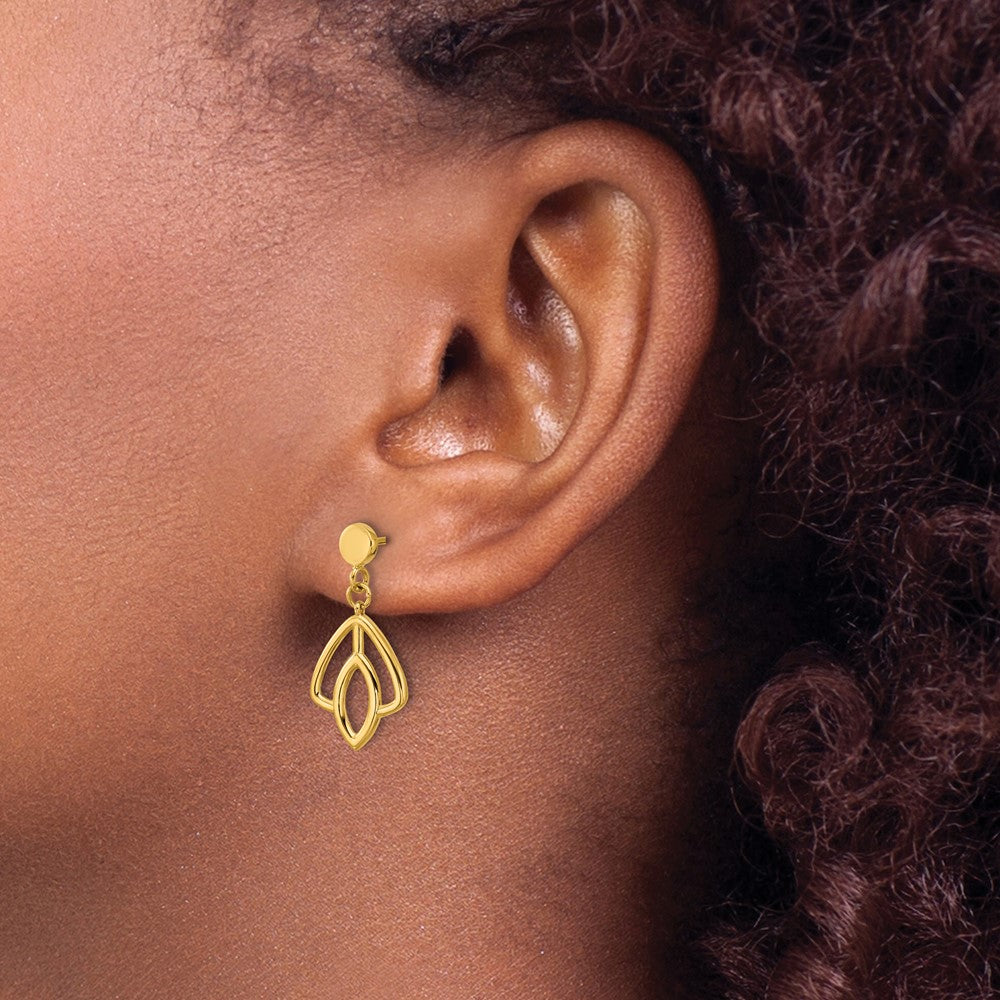 14K Yellow Gold Polished Floral Dangle Post Earrings