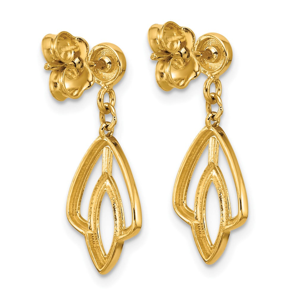 14K Yellow Gold Polished Floral Dangle Post Earrings