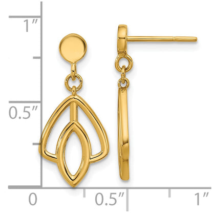 14K Yellow Gold Polished Floral Dangle Post Earrings