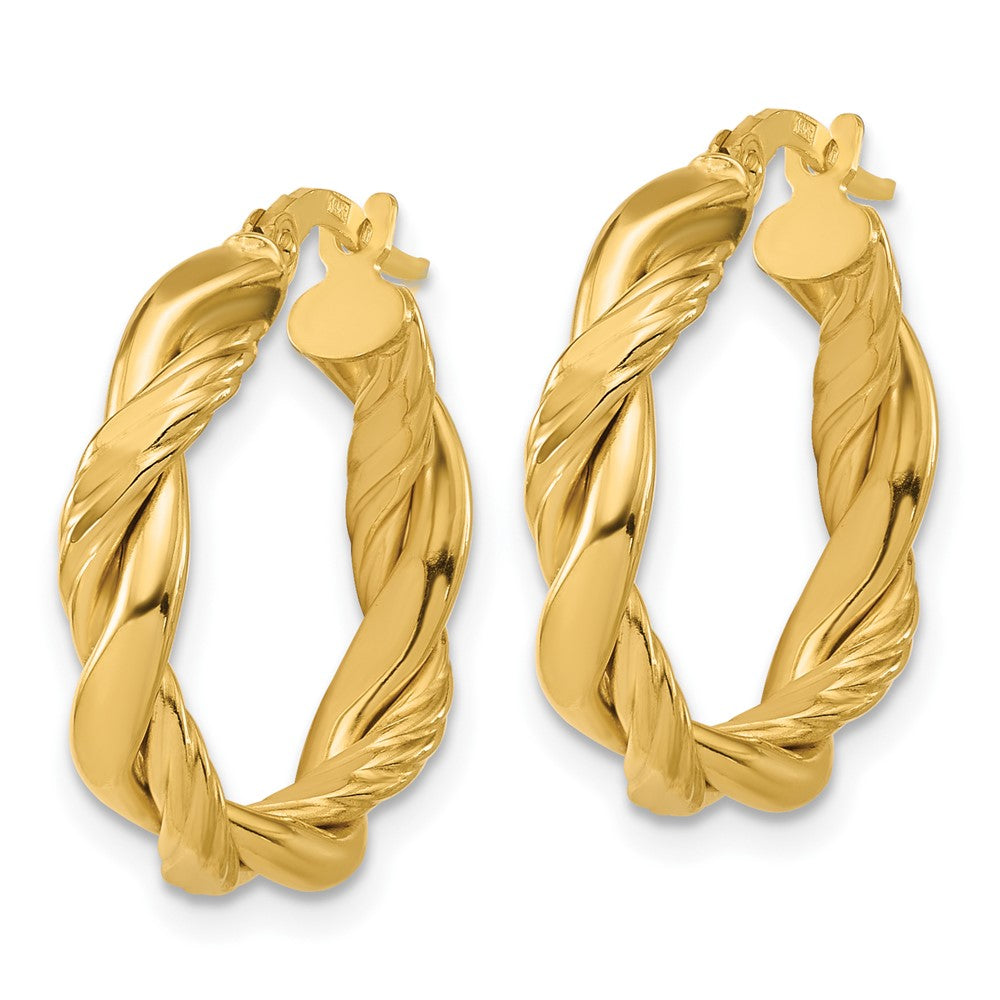 14K Yellow Gold Polished And Twisted Round Hoop Earrings