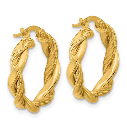 14K Yellow Gold Polished And Twisted Round Hoop Earrings